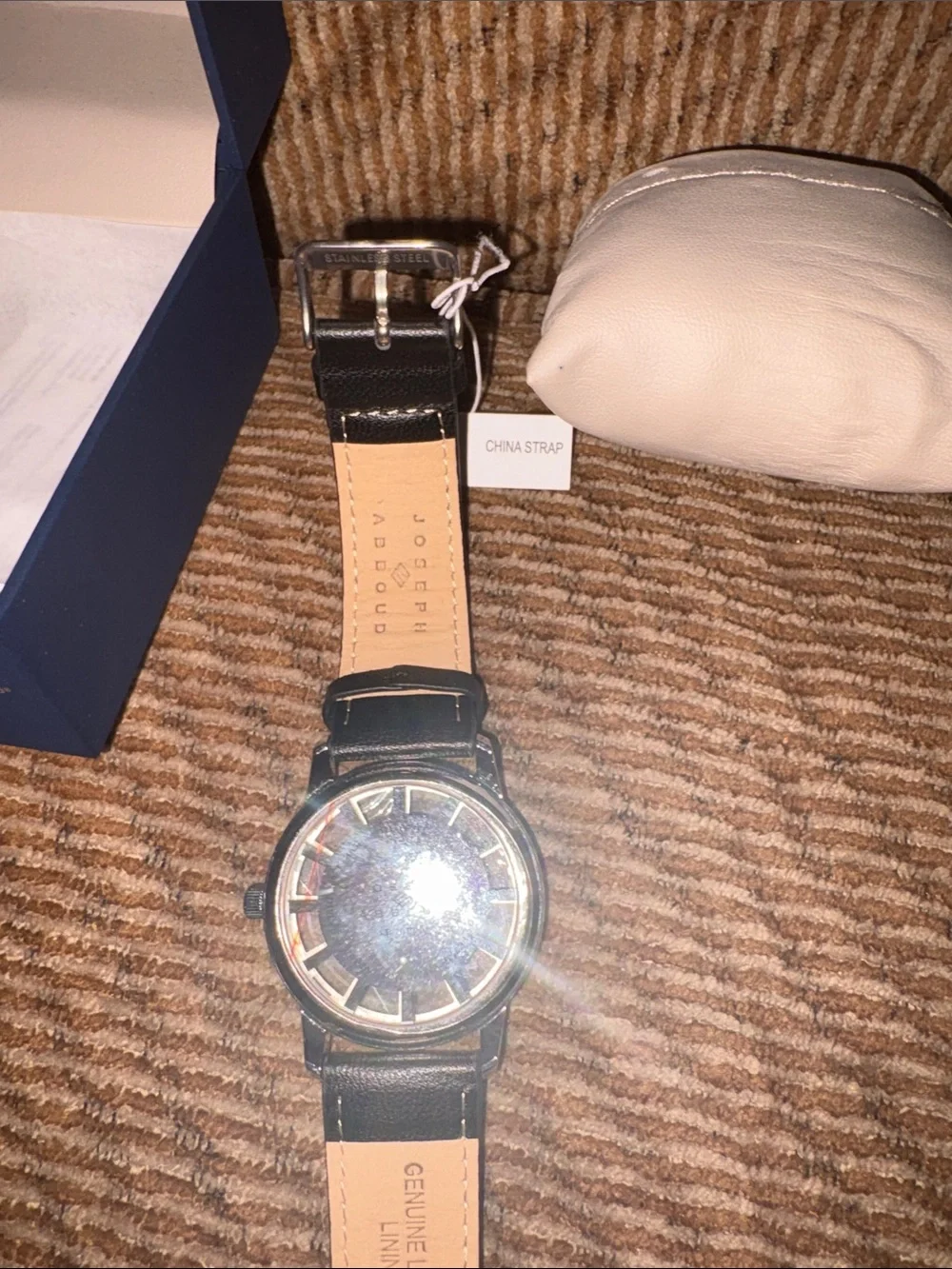 Joseph Abboud Silver Dial Watch with Black Leather Band